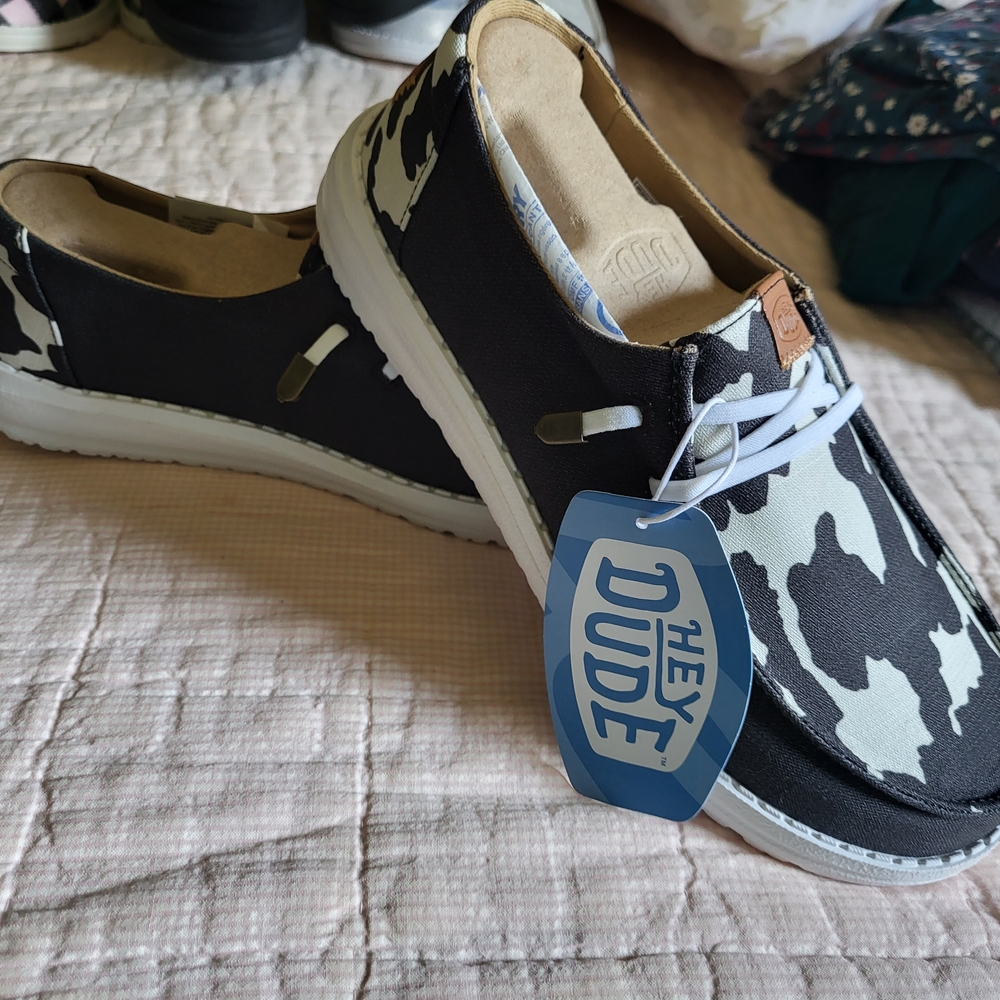 Hey Dude Black and White Slip-On Shoes